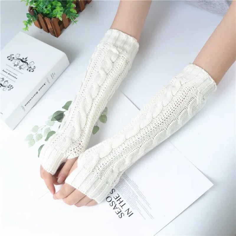 Women'S Long Fingerless Gloves Winter Punk Warm Oversleeves Knitted Half Finger Twist Arm Sleeve Mitten Keep Warm Arm Warmer