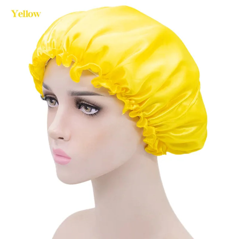 New Imitation Silk Nightcap Satin Elastic Narrow Brim Shower Cap round Hat Home Hair Care Cap