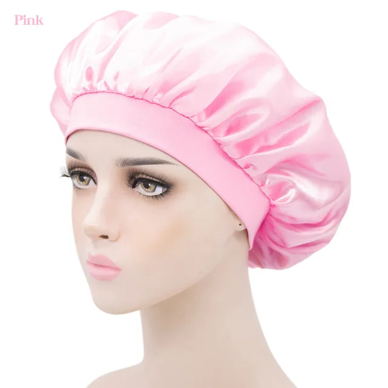 New Imitation Silk Nightcap Satin Elastic Narrow Brim Shower Cap round Hat Home Hair Care Cap