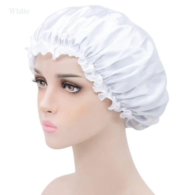 New Imitation Silk Nightcap Satin Elastic Narrow Brim Shower Cap round Hat Home Hair Care Cap