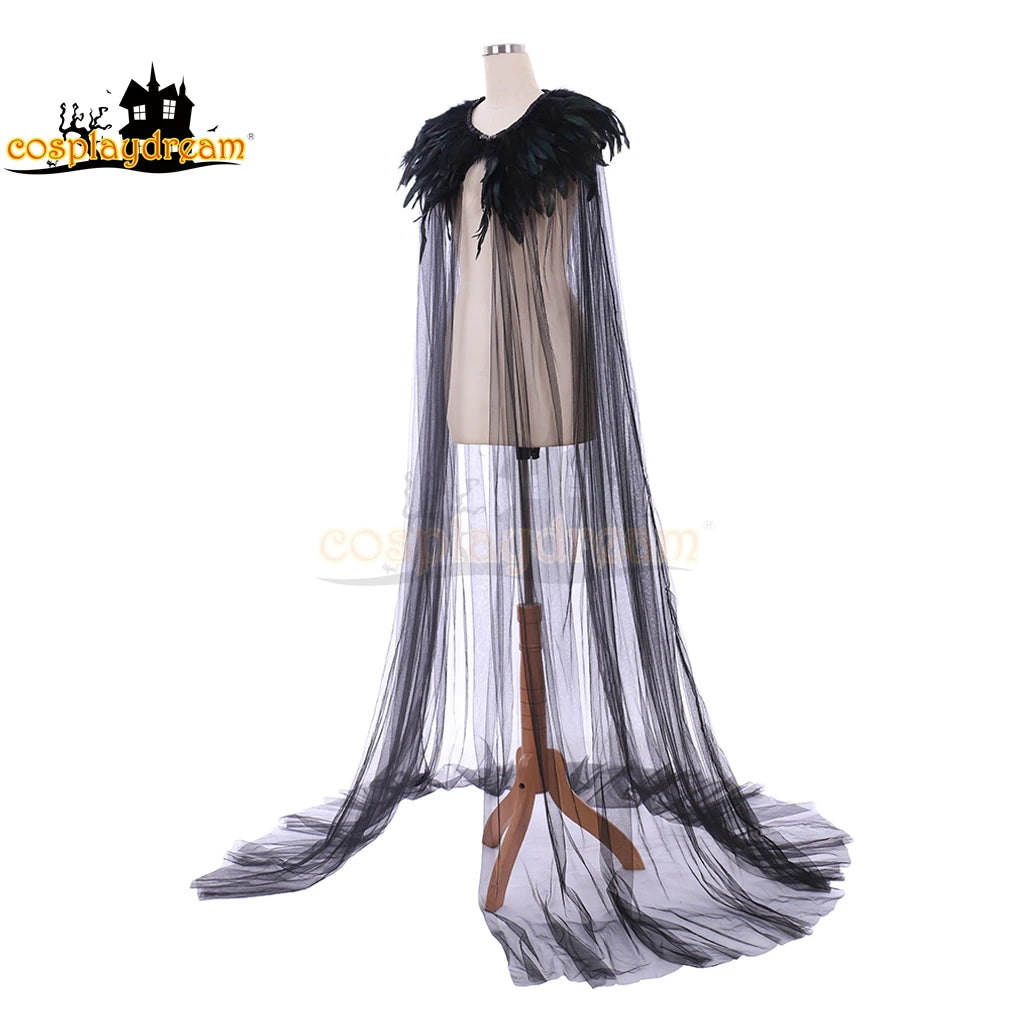 Black Feather Cloak Cool Unisex Mantle Wicca Cape Medieval Cape Shawl Halloween Party Witch Wizard Cosplay Costumes