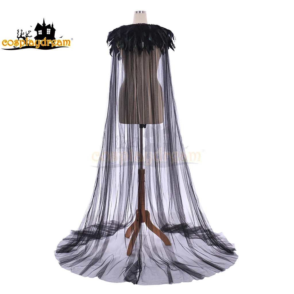 Black Feather Cloak Cool Unisex Mantle Wicca Cape Medieval Cape Shawl Halloween Party Witch Wizard Cosplay Costumes