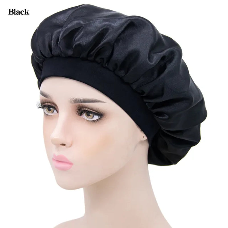 New Imitation Silk Nightcap Satin Elastic Narrow Brim Shower Cap round Hat Home Hair Care Cap