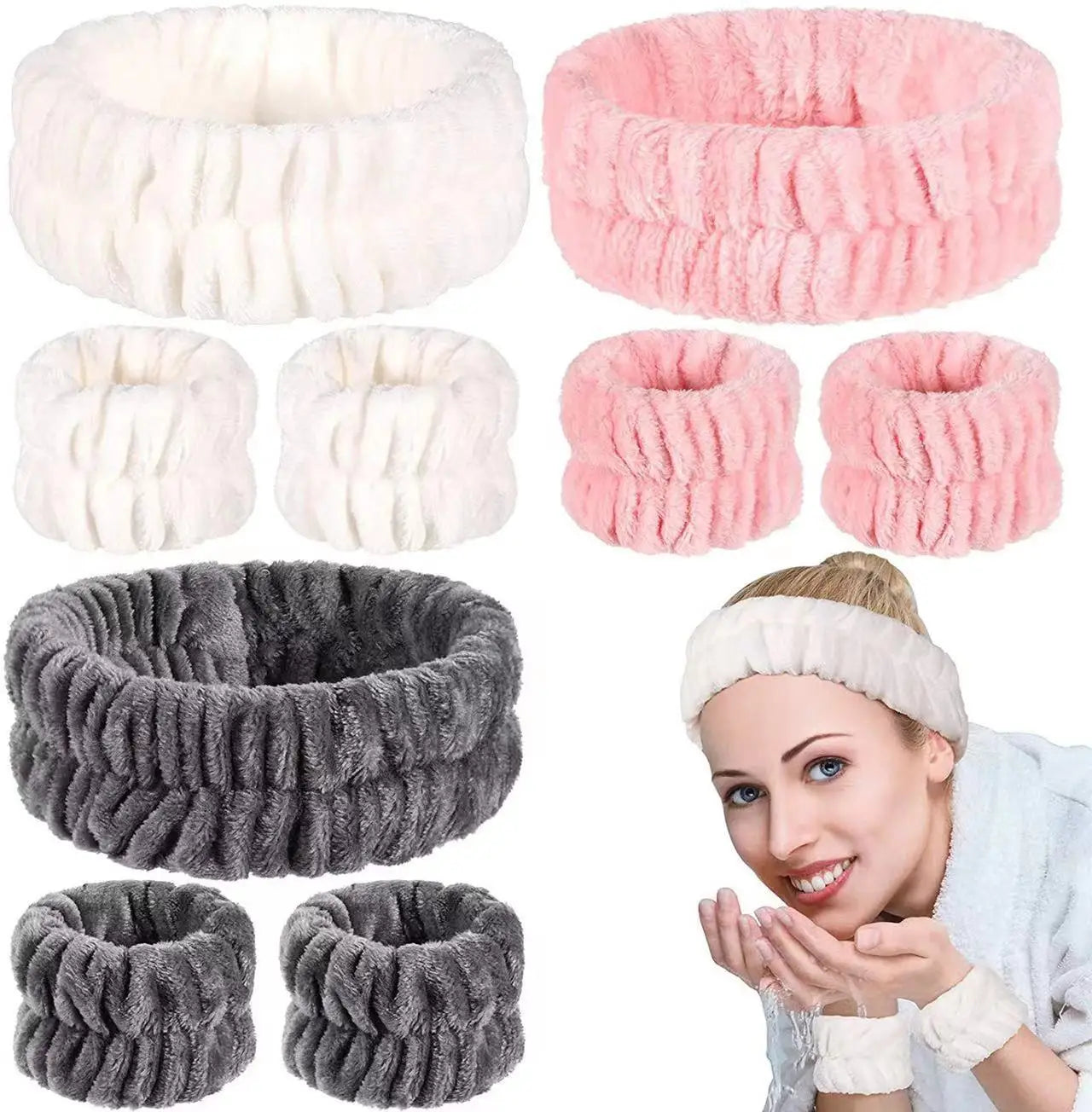 Face Wash Wristband Set Women'S Headband Wristbands Absorbent Waterproof Wristbands Makeup Face Wash Hair Bands