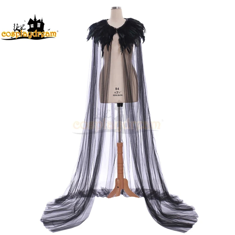 Black Feather Cloak Cool Unisex Mantle Wicca Cape Medieval Cape Shawl Halloween Party Witch Wizard Cosplay Costumes