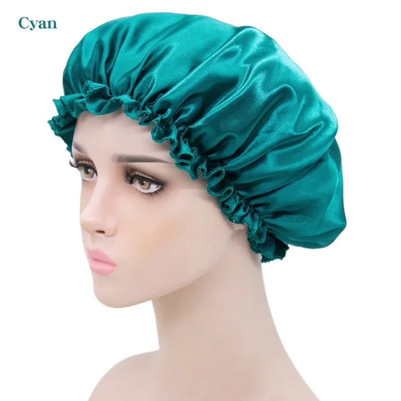 New Imitation Silk Nightcap Satin Elastic Narrow Brim Shower Cap round Hat Home Hair Care Cap