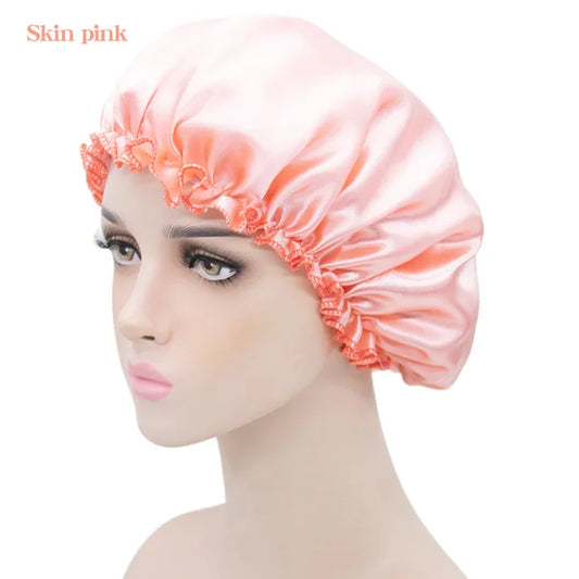 New Imitation Silk Nightcap Satin Elastic Narrow Brim Shower Cap round Hat Home Hair Care Cap