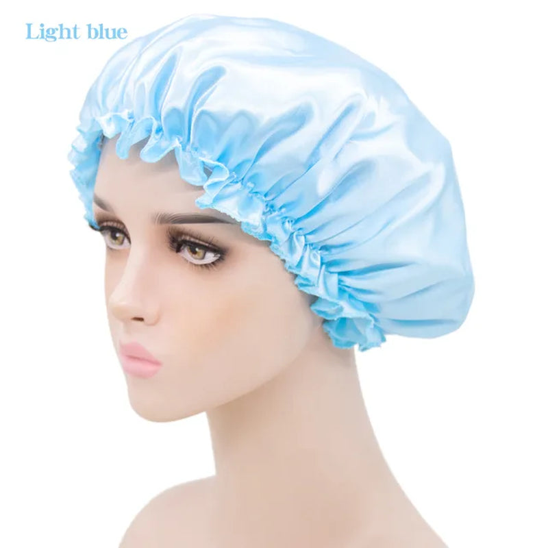 New Imitation Silk Nightcap Satin Elastic Narrow Brim Shower Cap round Hat Home Hair Care Cap