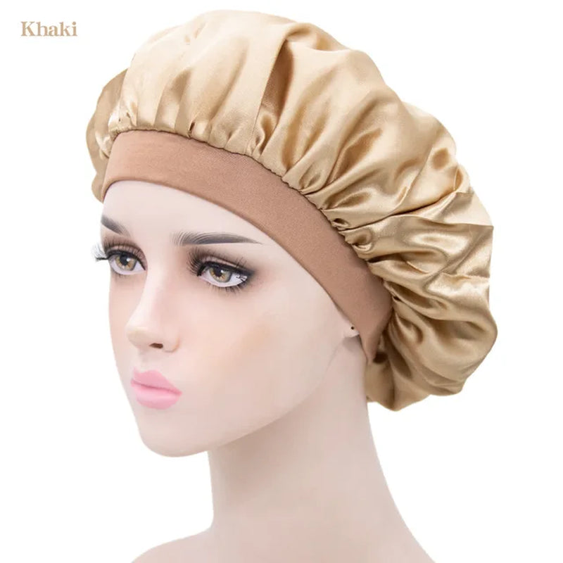 New Imitation Silk Nightcap Satin Elastic Narrow Brim Shower Cap round Hat Home Hair Care Cap